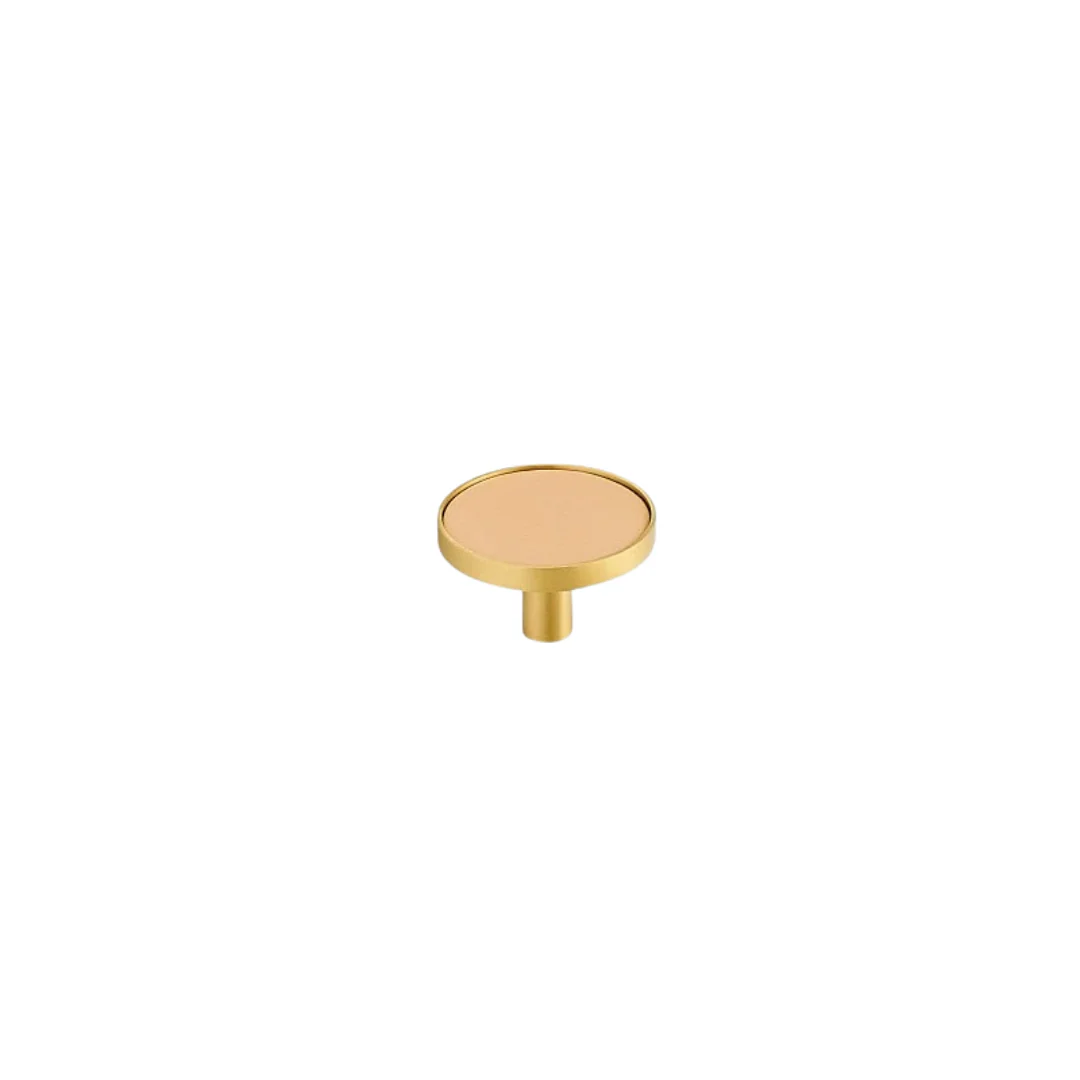 Kara Solid Brass & Leather Knob | Gold & Beige - Image 4