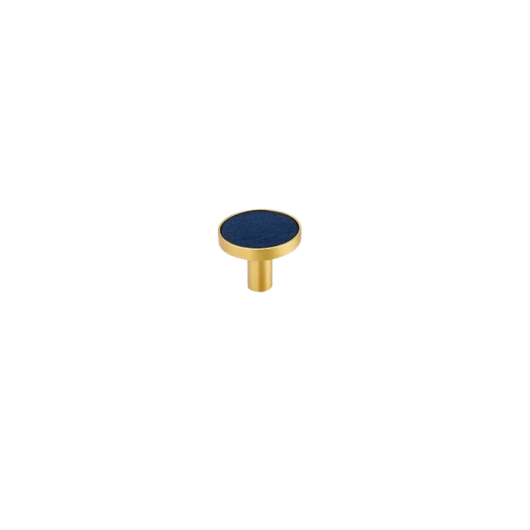 Kara Solid Brass & Leather Knob | Gold & Blue - Image 3