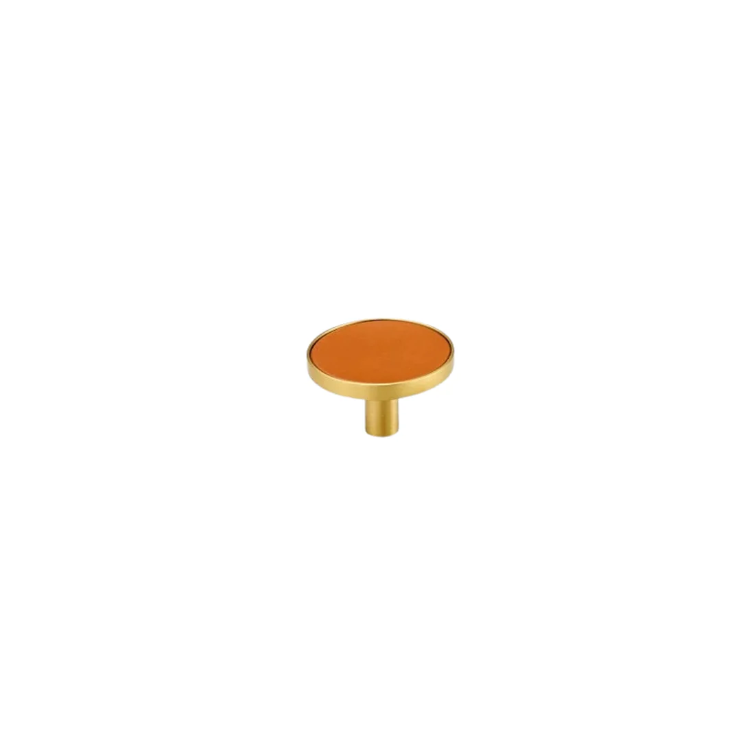 Kara Solid Brass & Leather Knob | Gold & Orange - Image 4