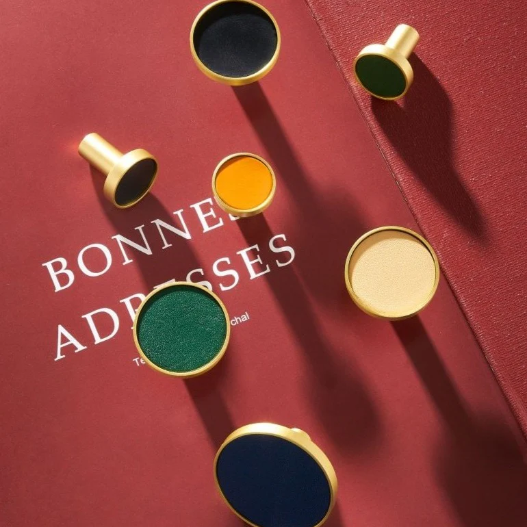 Kara Solid Brass & Leather Knob | Gold & Orange - Image 6